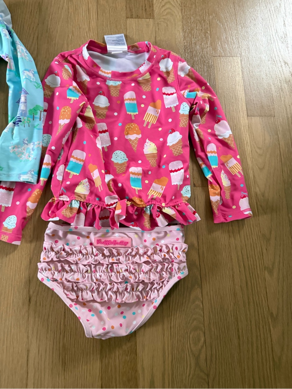 Ruffle Butts Pink Ice Cream Ruffle Rash Guard Swimsuit Set - Size 4T